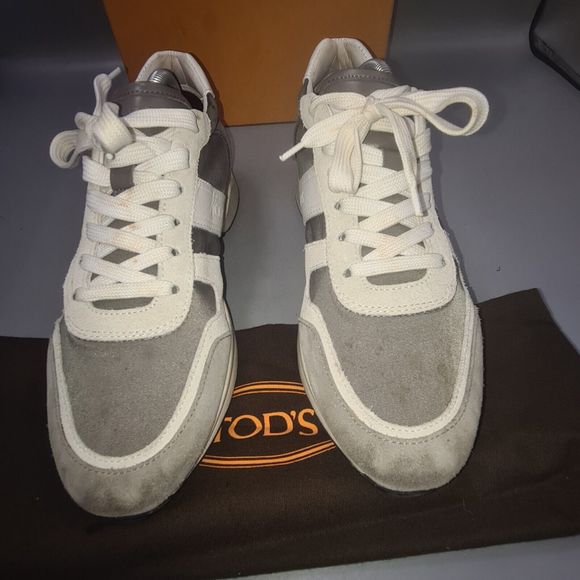 TOD'S 'Fondo Sportivo' Grey Trainers Size UK 3.5 EU 36.5 White Suede Lace-Up - Picture 7 of 12